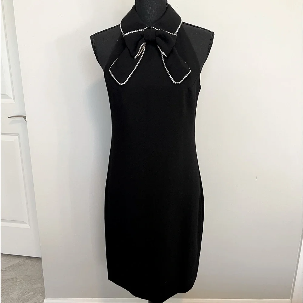 Trina Turk Festive Bow Tie Black Crepe Dress Sz 2 - Picture 1 of 6